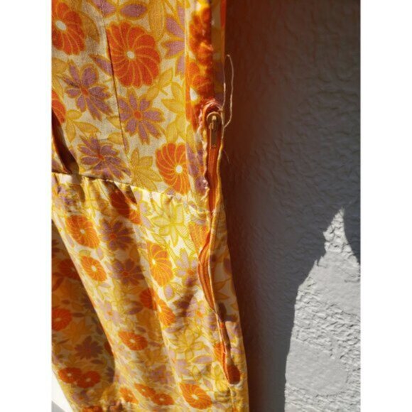 Vintage Flower Power Dress Handmade 1950s/60s Bright Orange Flower Child - Picture 6 of 10